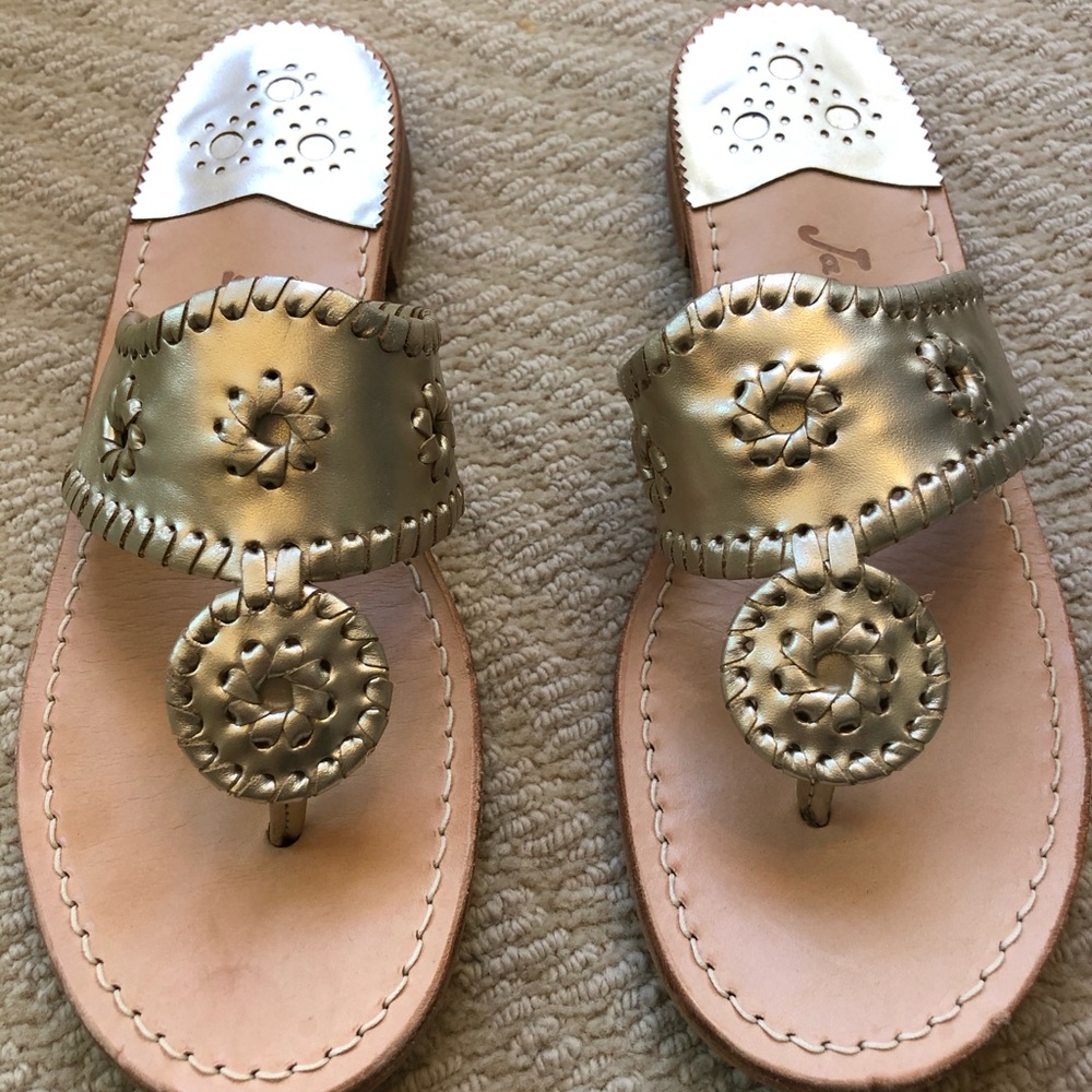 EUC Jack Rogers Leather Slide Sandals, platinum